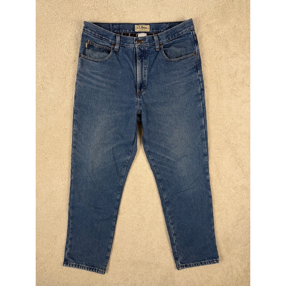 LL BEAN Men's Flannel Lined Jeans 34x30 (act 32x29) Classic Fit Straight #1425